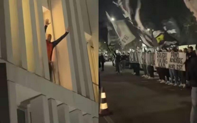 都體：尤文球迷來到酒店外支持新主帥，圖多爾向球迷們揮手致意